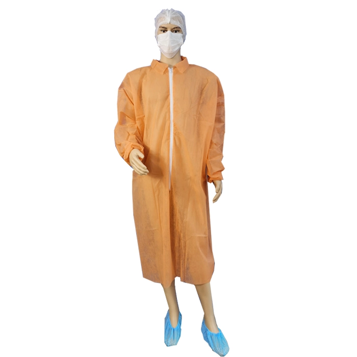 Breathable Non-Sterile Snap Button Blue SMS Isolation Gown GB18401-2010 Class B Disposable Medical Nonwoven Lab Coat