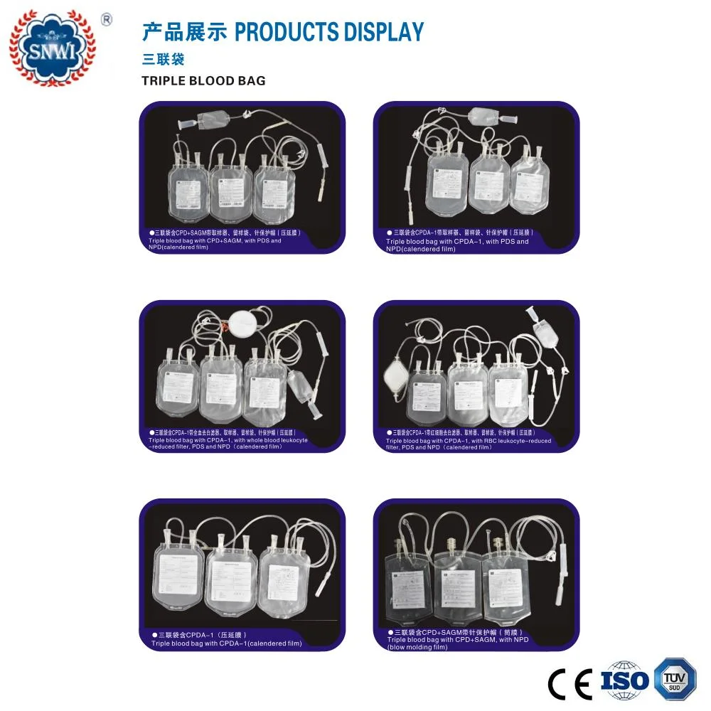 CE GMP Approved Medical Disposable Single Double Triple Quadruple Blood Transfusion Bag