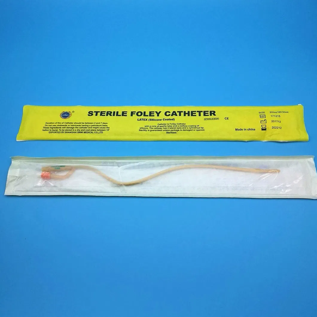 Disposable Hospital Medical Sterile 2 Way or 3 Way Silicone Coated Urinary Drainage Latex Foley Catheter for Male or Female Individual Package