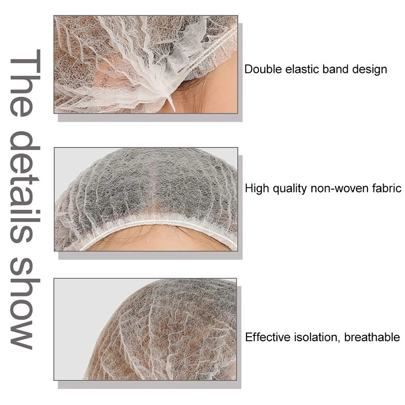 Promotional Cheap Disposable Hairnet Non Woven Bouffant Clip Cap Mob Cap Disposable Non-Woven Hairnet with Peaked