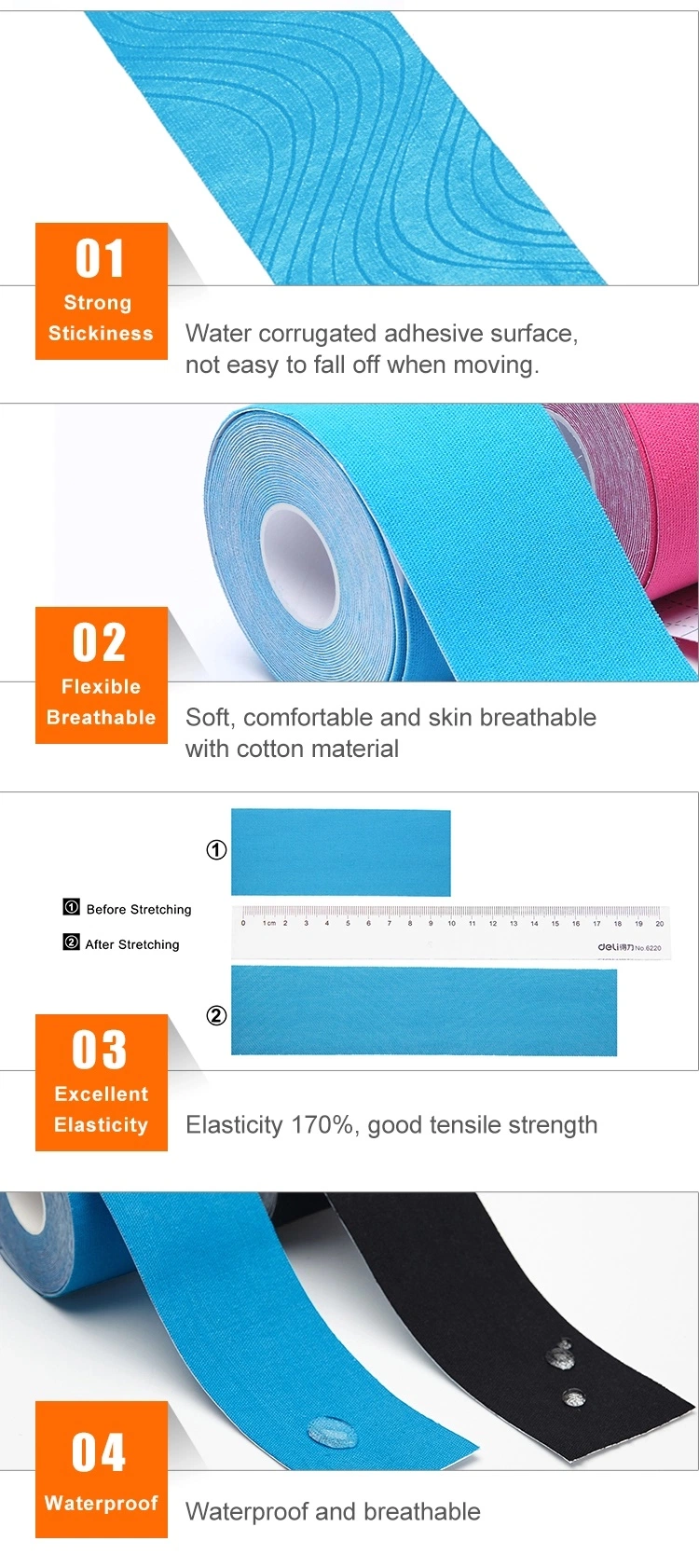 Breathable Waterproof Cotton Elastic High Performance Therapy Muscle Athletic Kinesiology Sports Tape