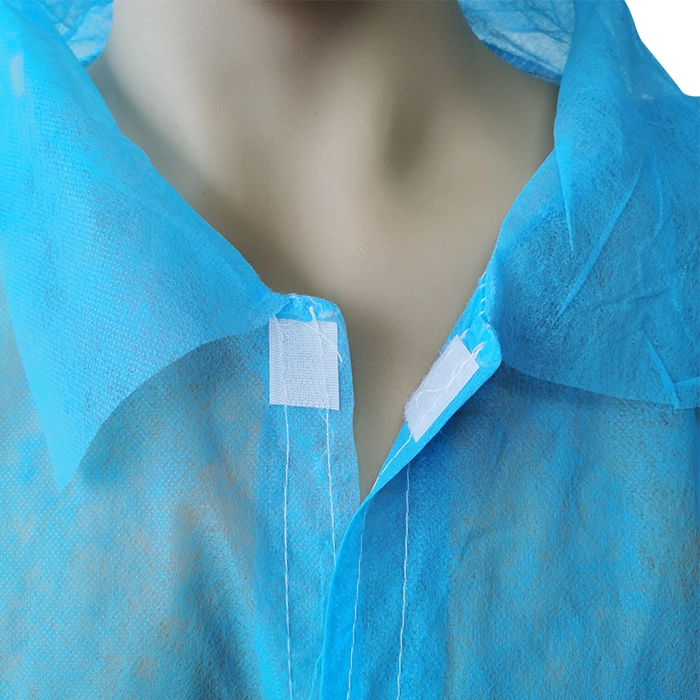 Breathable Non-Sterile Snap Button Blue SMS Isolation Gown GB18401-2010 Class B Disposable Medical Nonwoven Lab Coat