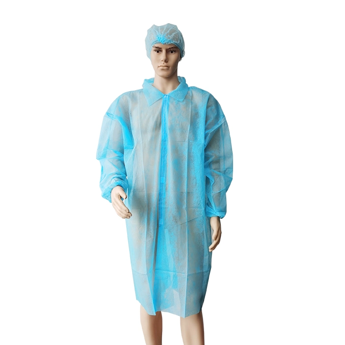 Breathable Non-Sterile Snap Button Blue SMS Isolation Gown GB18401-2010 Class B Disposable Medical Nonwoven Lab Coat