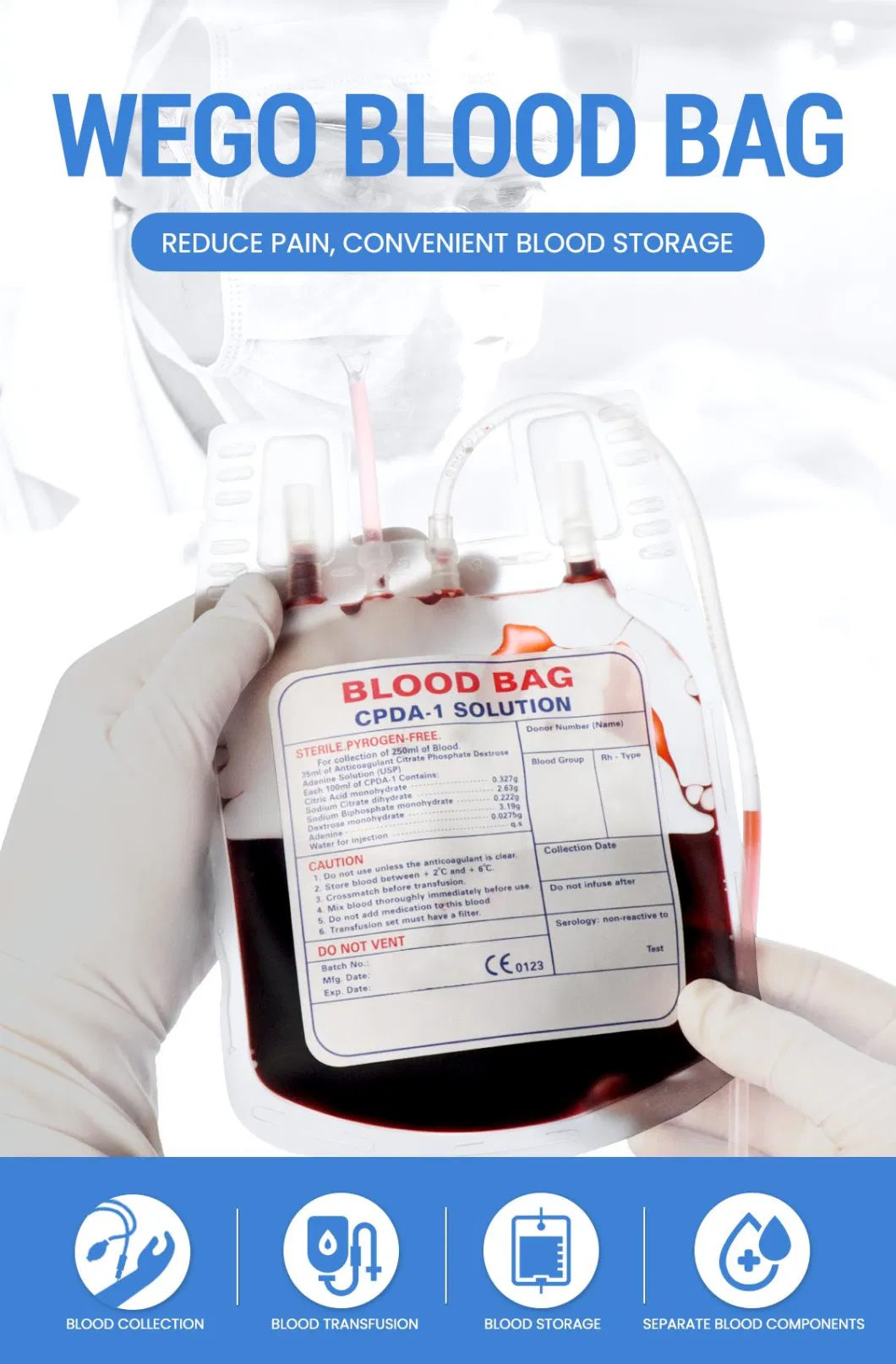 High Quality Low Price Single Plastic Blood Bag Medical Disposable Blood Bag