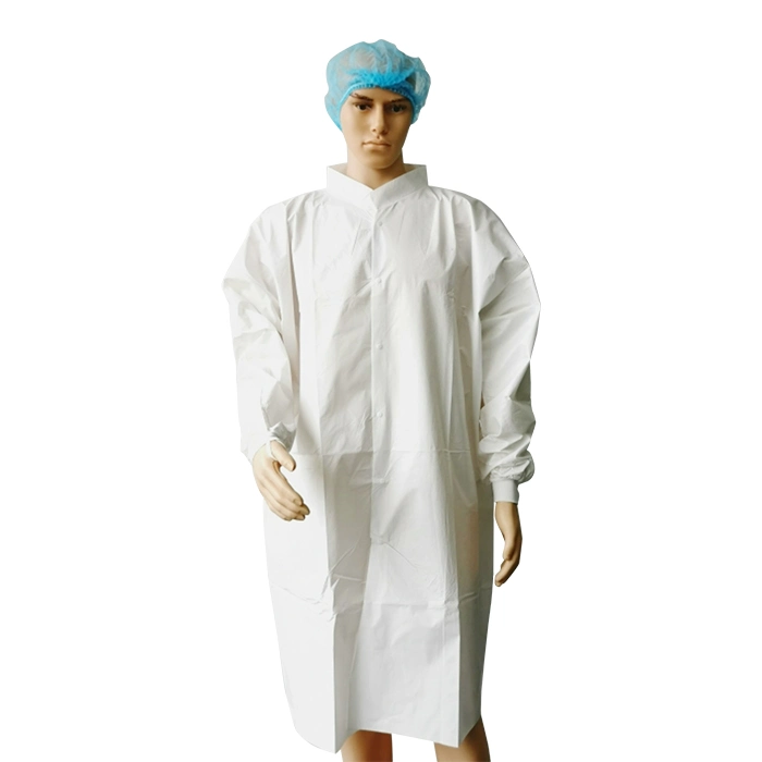 Breathable Non-Sterile Snap Button Blue SMS Isolation Gown GB18401-2010 Class B Disposable Medical Nonwoven Lab Coat