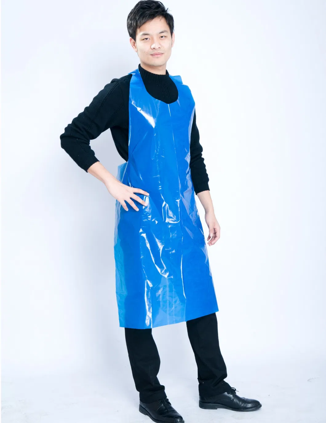 Eco Flat Pack Disposable Plastic Aprons Polythene White / Blue Aprons