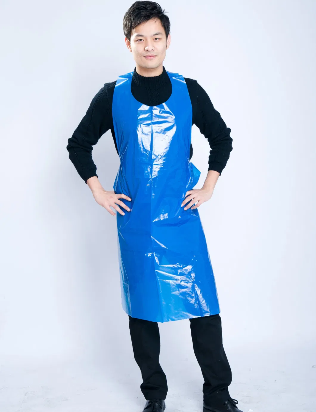 Eco Flat Pack Disposable Plastic Aprons Polythene White / Blue Aprons