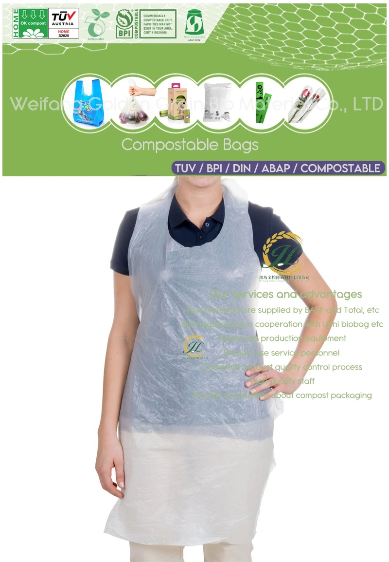 100%Biodegradable Compostable Apron, Disposable Pbat PLA Cornstarch Plastic Apron