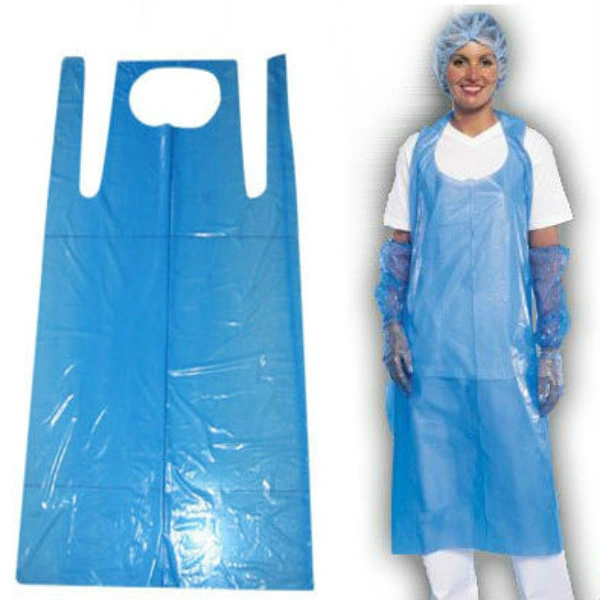 Eco Flat Pack Disposable Plastic Aprons Polythene White / Blue Aprons