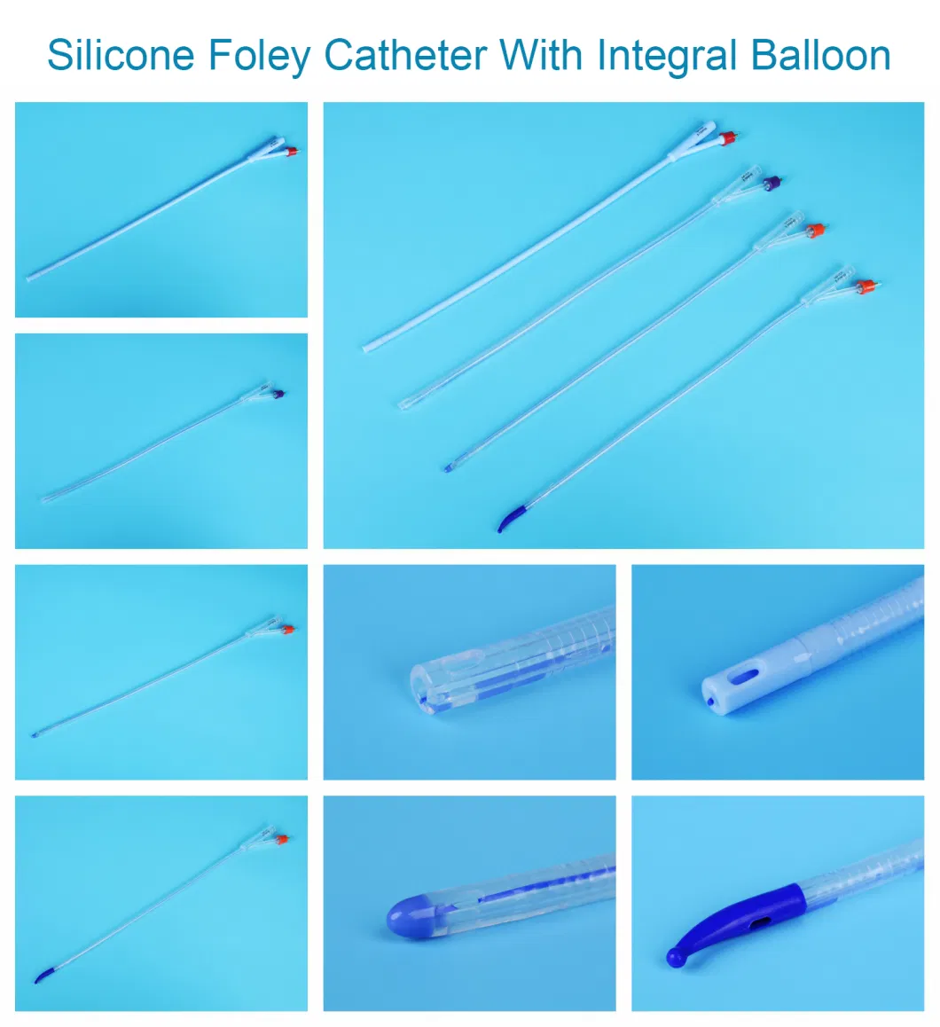 2 Way Blue Silicone Foley Catheter with Unibal Integral Balloon Technology Integrated Flat Balloon Open Tipped Suprapubic Use Catheter