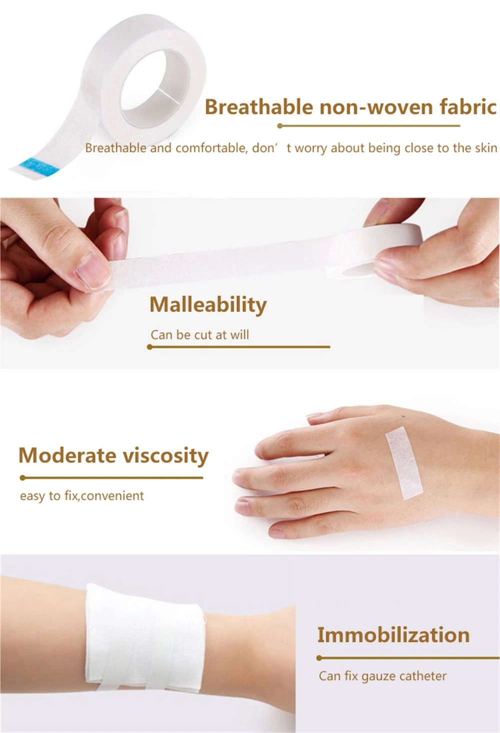 Surgicaldisposable Nonwoven Micropore Paper Tape with White and Skin Color