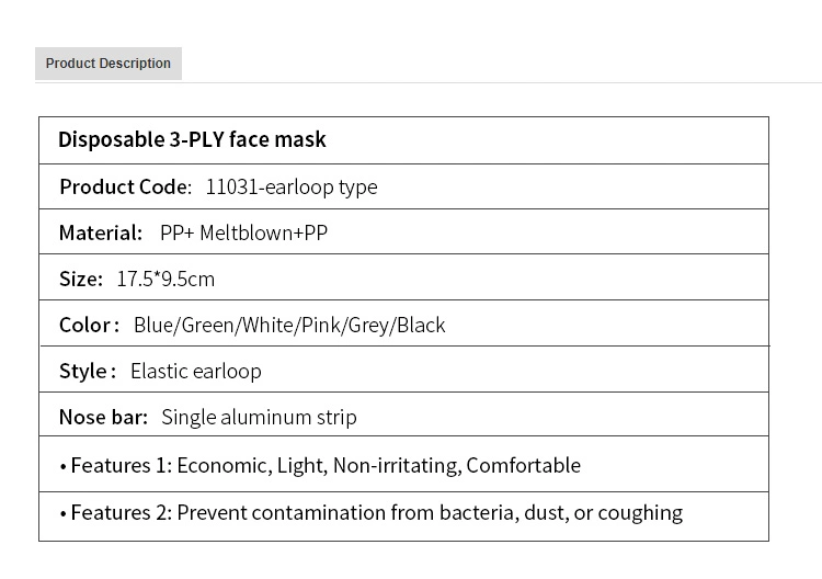 PP Stocked Medical Face Mask Anti Dust 17.5X9.5cm for Face Cover Protection Raygard 11031 White