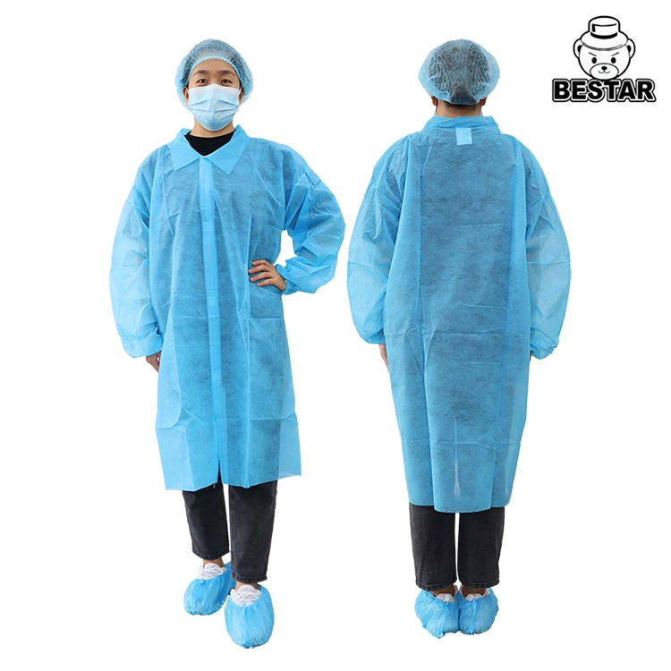 Disposable Non-Woven Spp Polypropylene Lint Free Lab Coat Visitor Coat Blouse for Food Industry