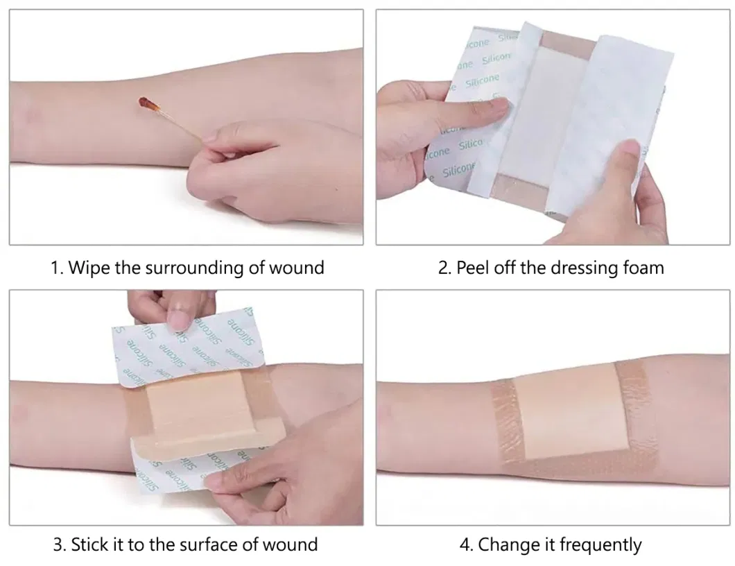 Wound Care Healing Self Adhesive High Absorbency Sacrum Silicone Gel Foam Dressing with Border