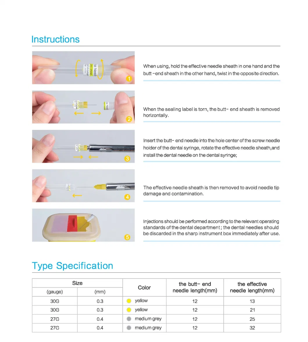 Medical Equipment Sterile Dental Injection Use CE &amp; ISO Certificated Disposable Dental Injection Needle