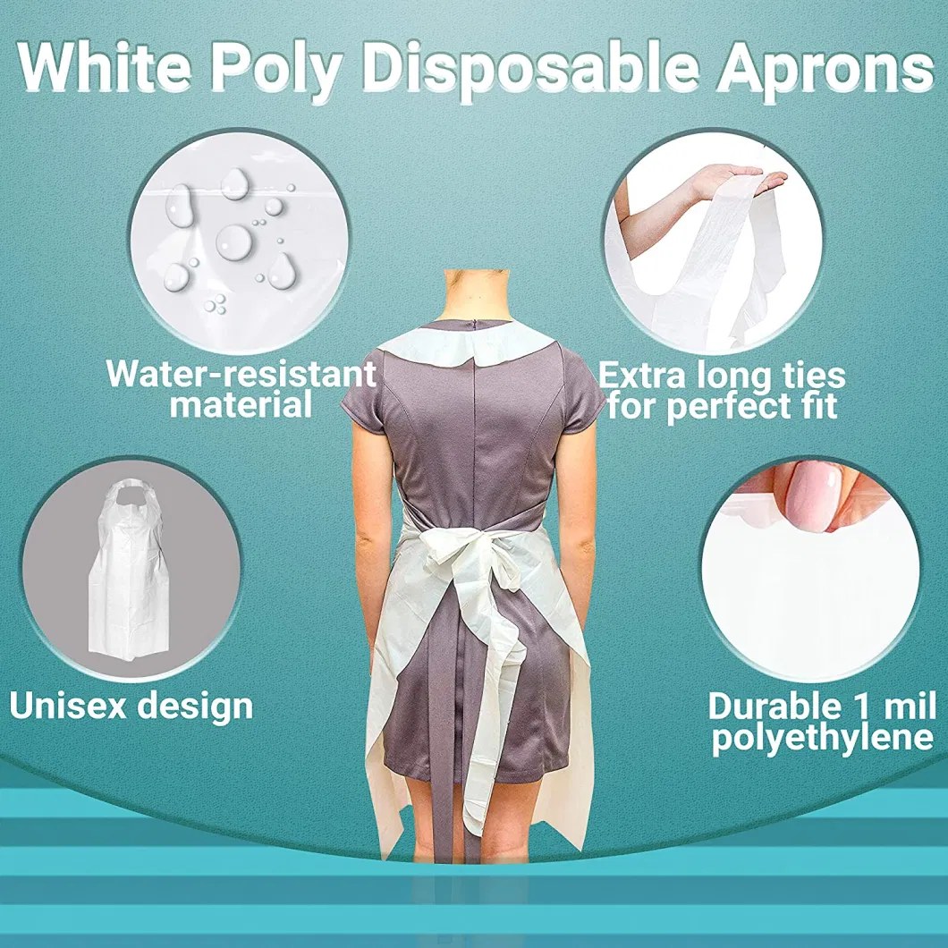 White Plastic Disposable Waterproof Cleaning PE Apron for Kitchen