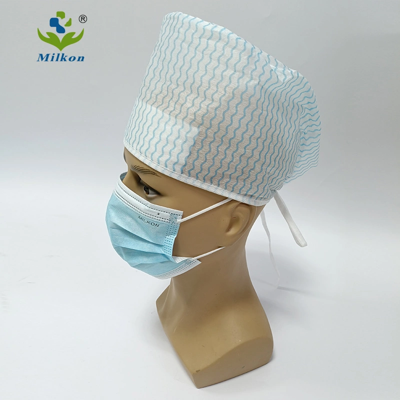 21&quot; Blue Disposable Medical Non Woven Fabric Bouffant Cap