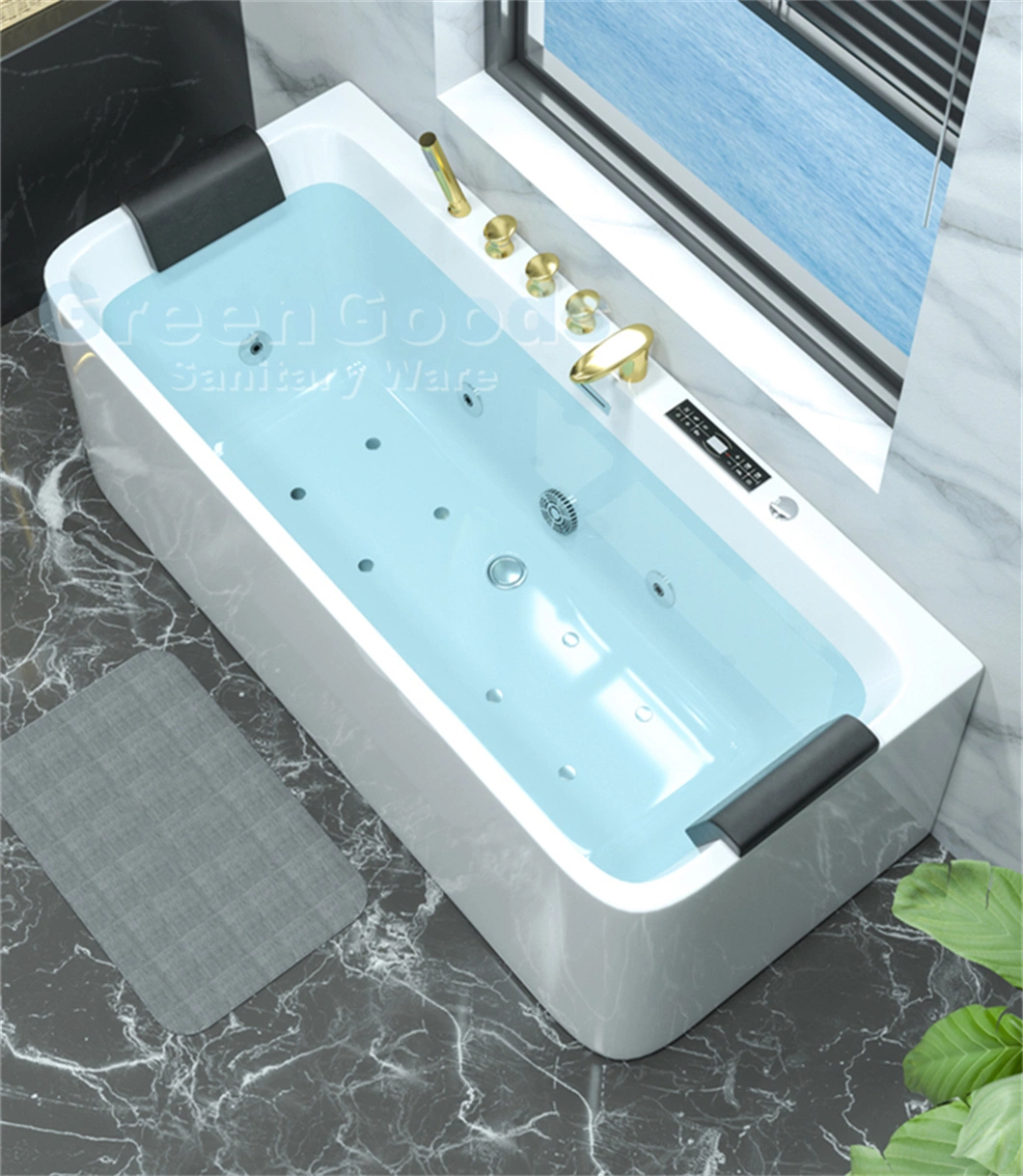 Japanese Massage Hydrotherapy Control Panel SPA Whirlpool Rectangular Freestanding Soaking Bathtub