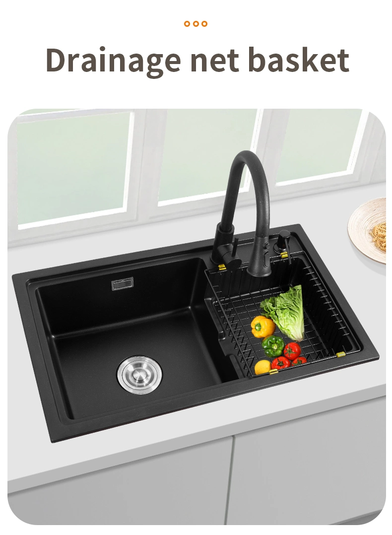 Black Quartz Stepped Kitchen Large Single Sink