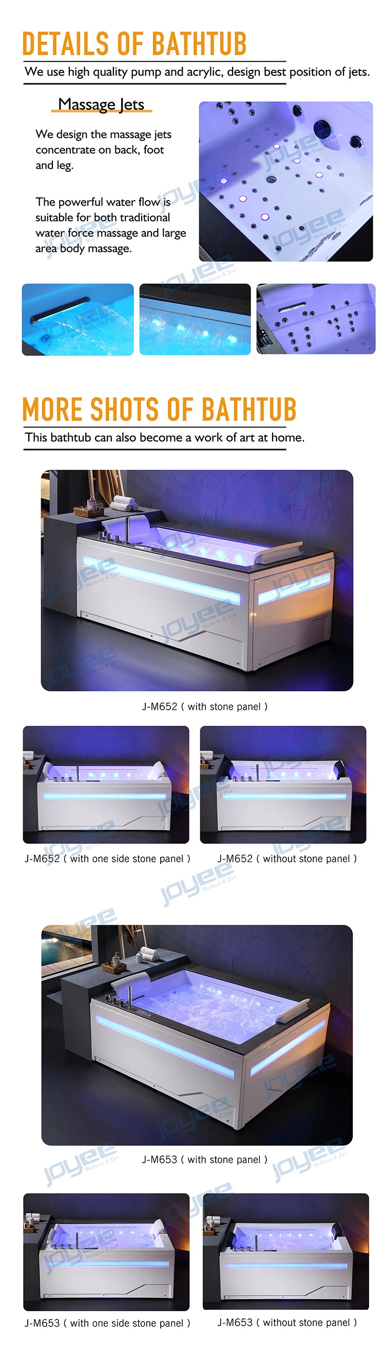 Joyee New Trend Bathroom Freestanding Indoor Hot Tub 1-2 Person Whirlpool Massage SPA Bath