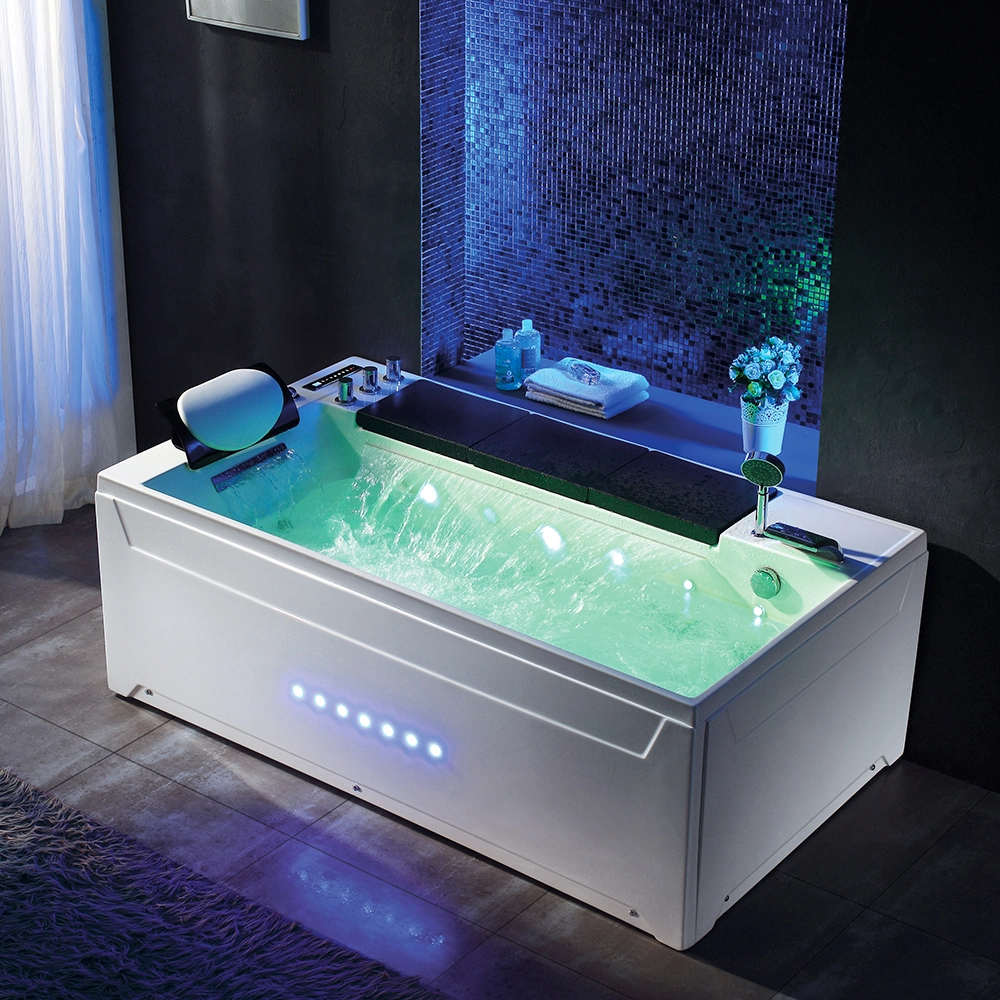 Hot Sale Acrylic Hydromassage Air Jet Big Non-Freestanding Corner Bathtub with Pillow