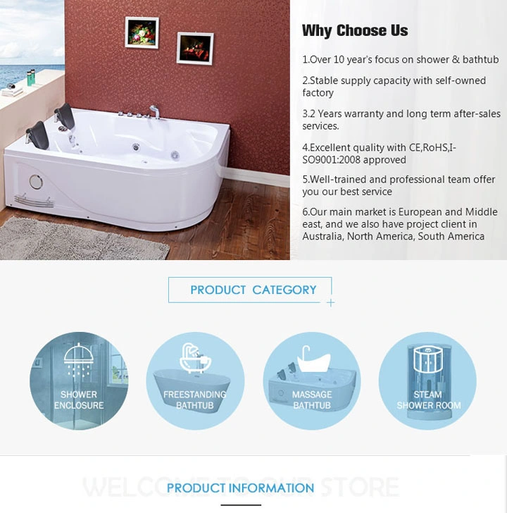 New Luxury LED Waterfall Jacuzzi Massage Bathtub (TLP-672)