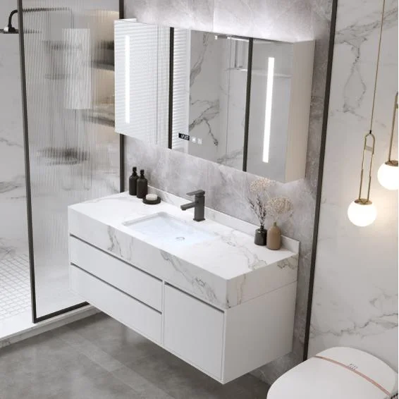 Light Luxury Toilet Rock Board Bathroom Cabinet Combination Modern Simple Hand Wash Basin Wash Basin Wash Table Mirror Cabinet