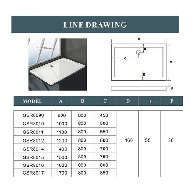 Stone Resin Shower Tray Shower Plate White Shiny Anti-Slip Ultraslim 4cm Marble and Resin Mixed Multiple Size