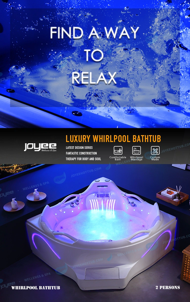 Joyee Luxury Jacuzzy SPA Bath Freestanding Step in Whirlpool Bathtub Whirlpool with LED Big Waterfall