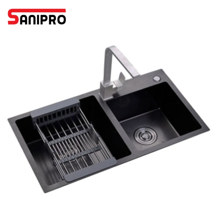 Sanipro Black Double Bowl Household Cleaning Composite Granite Quartz Kitchen Sink