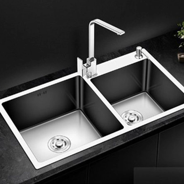 Sanipro Black Double Bowl Household Cleaning Composite Granite Quartz Kitchen Sink