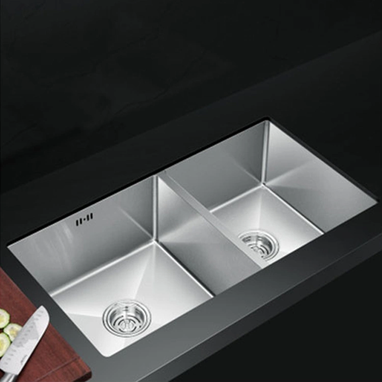 Sanipro Customized Handmade Square Double Bowl Undermount Quartz Stone Black Kitchen Sinks