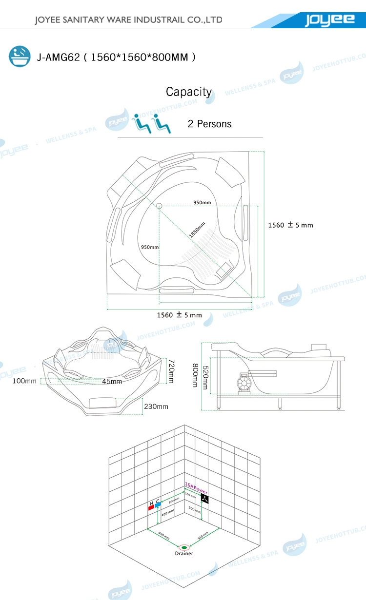 Joyee Luxury Jacuzzy SPA Bath Freestanding Step in Whirlpool Bathtub Whirlpool with LED Big Waterfall