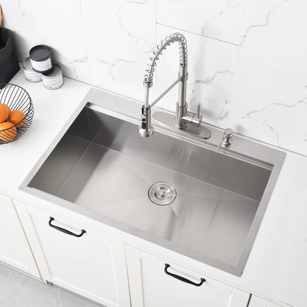 Wholesale Kitchenware Sink Single Bowl Handmade New Stainless Steel Waterfall Kitchen Sink Topmount Kitchen Basin