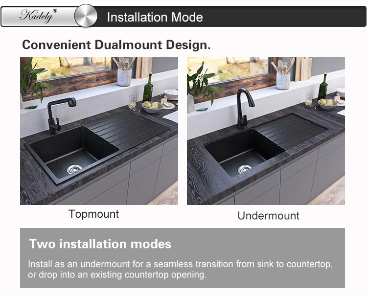 Manufactory Direct Top Mount Grey Double Bowl Rectangular Composite Granite Sink Bowl with Cup Rinser Kitchen Sinks