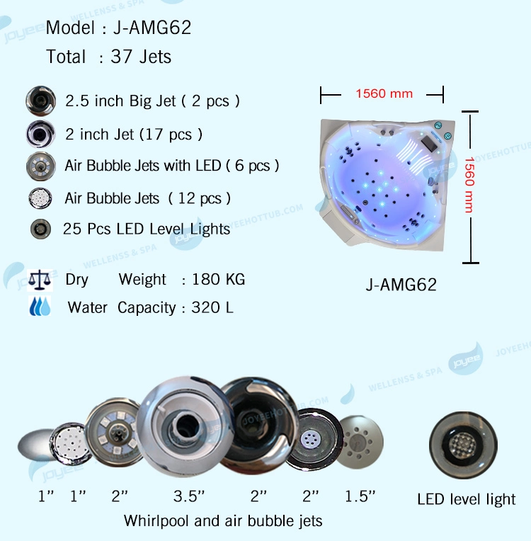 Joyee Luxury Jacuzzy SPA Bath Freestanding Step in Whirlpool Bathtub Whirlpool with LED Big Waterfall