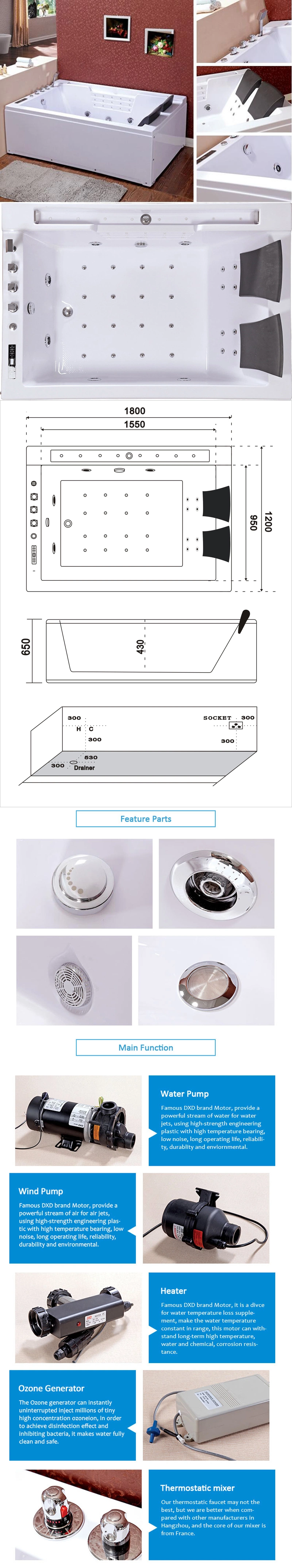 New Luxury LED Waterfall Jacuzzi Massage Bathtub (TLP-672)