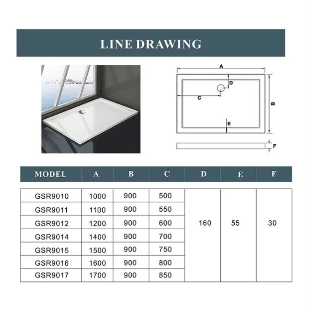 Stone Resin Shower Tray Shower Plate White Shiny Anti-Slip Ultraslim 4cm Marble and Resin Mixed Multiple Size