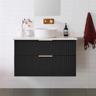  90cm negro mate de cuarto de baño en la pared vanidades