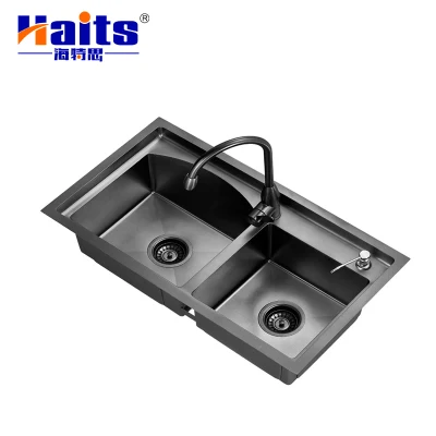 La recogida de basuras Fregadero fregadero de cocina de granito compuesto de cuarzo para rack de soporte a través de fregadero