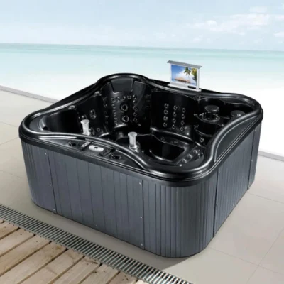  Venta caliente 7 personas piscina bañera de hidromasaje con chorros de masaje de gran tamaño grande de color negro de bañeras de hidromasaje con TV Jacuzzi bañera grande