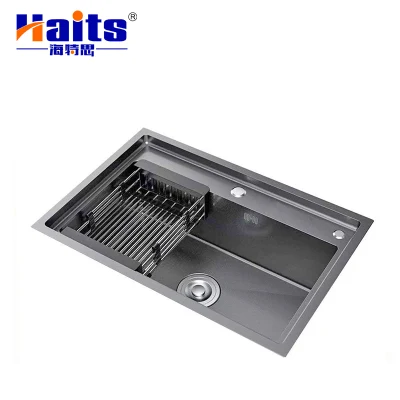  La recogida de basuras Fregadero fregadero de cocina de granito compuesto de cuarzo para rack de soporte a través de fregadero