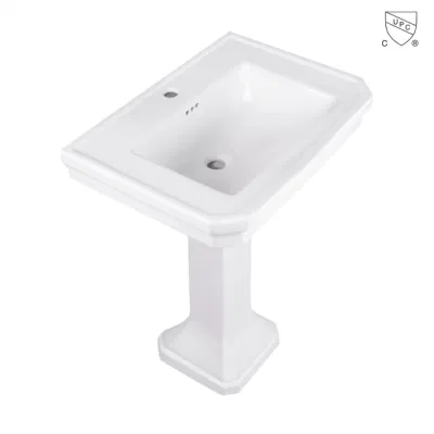  Mayorista Sanitary Ware Porcelana UPC Certificado Diseño Clásico Glassy Blanco Armario Baño rectangular tocador de cerámica pedestal independiente lavabo Muebles