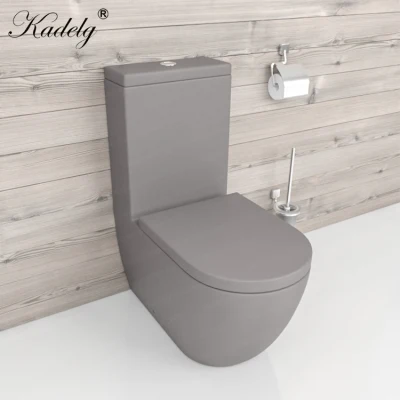  Hecho en China 2 Piezas Inodoro de Cerámica Gris Mate WC de Lujo Sanitarios Inodoro P Trampa Inodoro Taza de Inodoro de Marca de Agua Cerámica Baño Inodoro