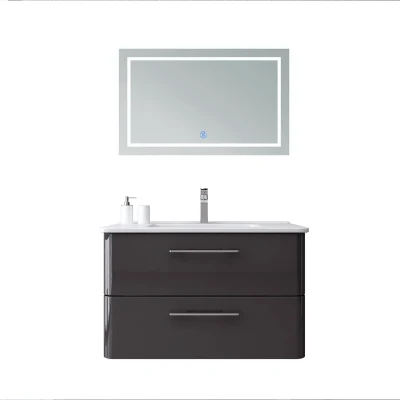 Cuarto de baño de alto brillo gris pintada con asa metálica