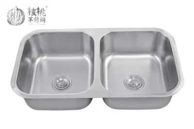Pud8246 Fregadero de cocina de acero inoxidable de doble tazón, montaje inferior, fábrica mayorista de China, fregadero prensado a máquina, accesorios pulidos, baño nanómetro.