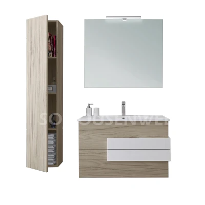  En la pared pintada de alto brillo Muebles de baño con espejo LED