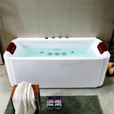 Baño de lujo par acrílico bañera de hidromasaje Rectangular independiente LED Multi-Functions masaje jet bañera