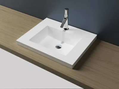 Acrílico superficie sólida Baño Pica Piedra artificial Cabinet Wall Hung Lavabos Cuarto de baño tocador lavabo