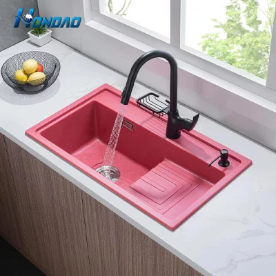  Estilo moderno Anti Scratch Artificial Marble Kitchen Sink with Drain Tabla de cuarzo Piedra Cocina Pica